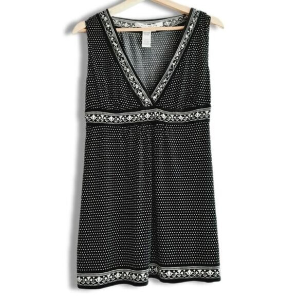 MAX STUDIO Babydoll Stretch Soft V-Neck Tank Top B&W Sz S - Picture 2 of 10